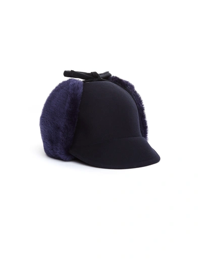 Y's Ear Flap Hat In Navy Blue
