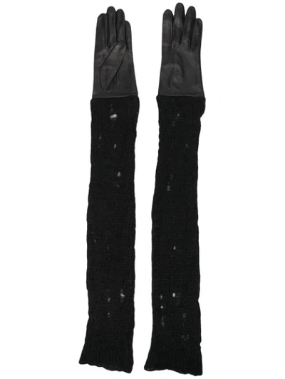 Yohji Yamamoto Long Panelled Gloves In Black