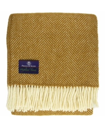 Prince Of Scots Highland Tweed Herringbone Pure New Wool Throw In Honey Brown