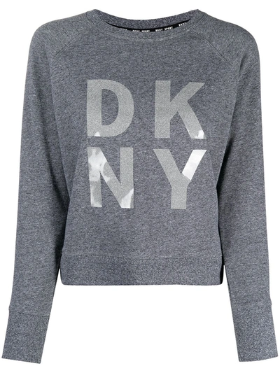 Dkny Sport Metallic-logo Terry Sweatshirt In Grey