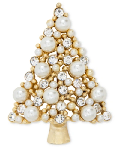 Charter Club Gold-tone Crystal & Imitation Pearl Tree Pin, Created For Macy's