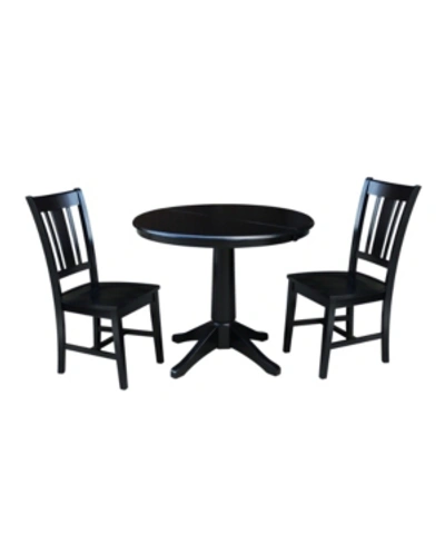 International Concepts 36" Round Extension Dining Table With 2 San Remo Chairs In Black