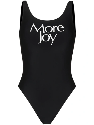 More Joy Logo Print Scoop Neck Swimsuit In Schwarz