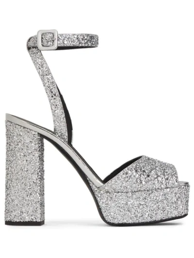 Giuseppe Zanotti Laila Glitter Platform Sandals In Silver