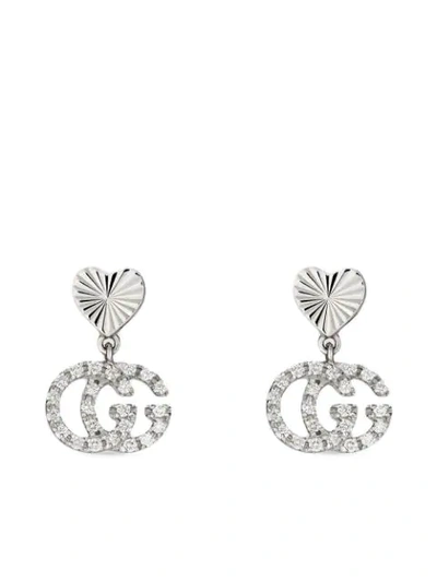 Gucci 18kt White Gold Heart Diamond Gg Earrings