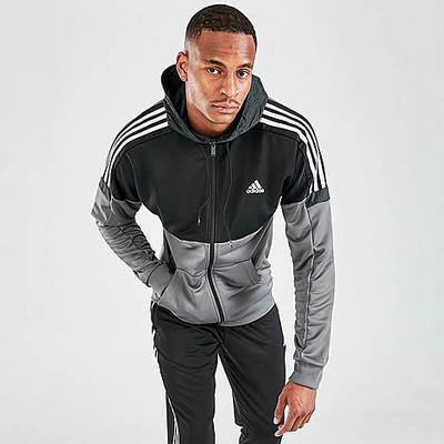 Adidas Originals Adidas 3-stripes Sost Full-zip Hoodie In Grey Five/black