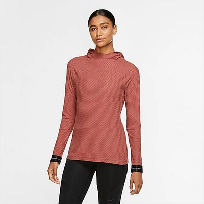 Nike Women's Pro Icon Clash Warm Hooded Long-sleeve Training Top In Red