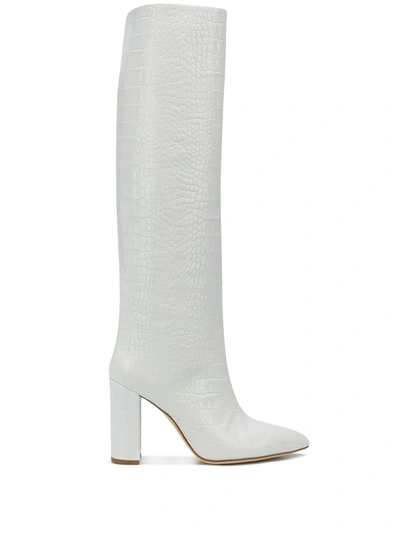 Paris Texas Crocodile Effect Square Toe Boots In White