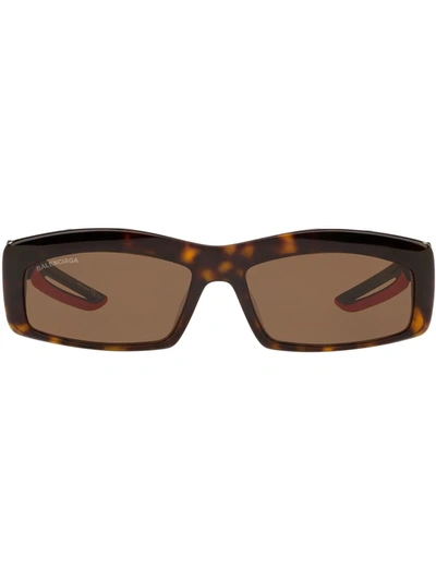 Balenciaga Hybrid Rectangle-frame Sunglasses In Havana Grey Brown