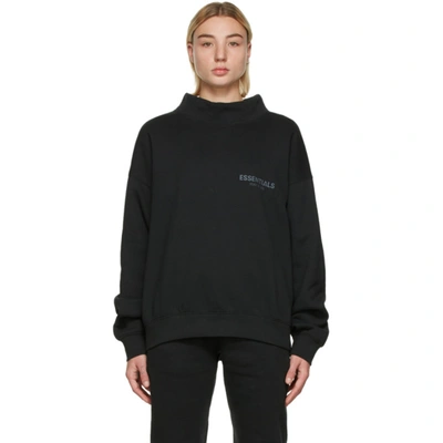 Essentials Black Mock Neck Sweatshirt In Stretchlimo