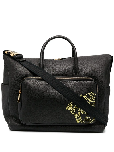 Versace Pop Medusa Leather Travel Bag In Black