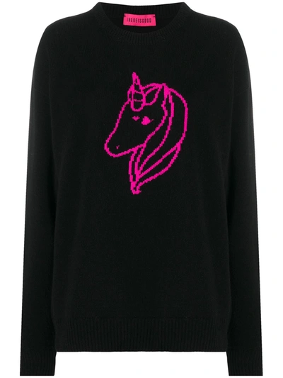 Ireneisgood Unicorn-intarsia Knit Jumper In Black