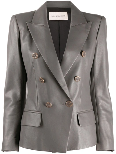 Alexandre Vauthier Leather Double-breasted Blazer In Grey