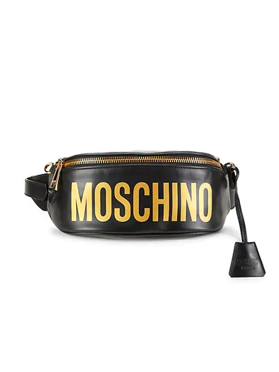 Moschino Women's Logo Leather Waist Bag In Black