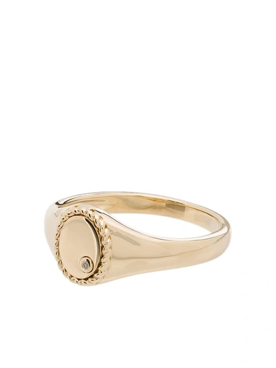 Yvonne Léon 9k Yellow Gold Mini Oval Diamond Signet Ring