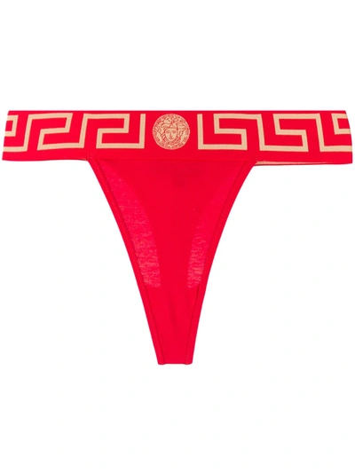 Versace Classic Greca Border Thong In Red