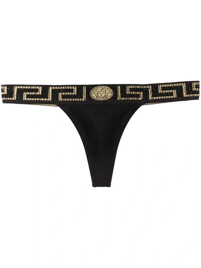 Versace Greca Border Thong In Black