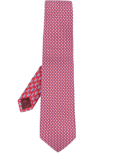 Ferragamo Floral-print Pointed Tie In Red