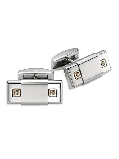 Saks Fifth Avenue Diamond, 14k Yellow Gold & Stainless Steel Cuff Links