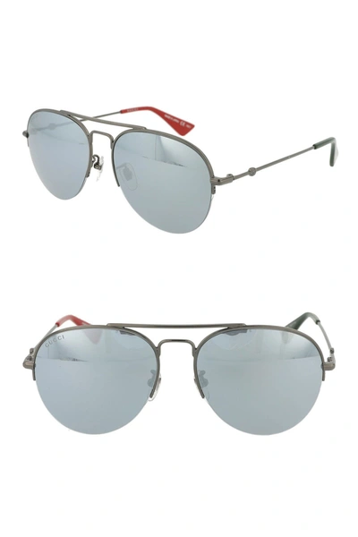 Gucci Core 56mm Aviator Sunglasses In Shiny Dark Ruthenium