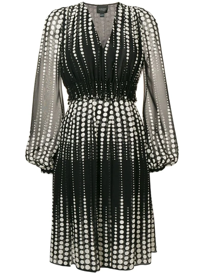 Giambattista Valli Polka Dot Silk Puff-sleeve A-line Dress In Black