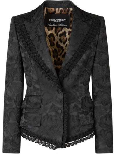 Dolce & Gabbana Single-breasted Brocade Jacket In Black