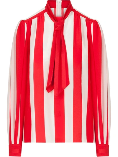 Dolce & Gabbana Striped Crepe De Chine Blouse In Red