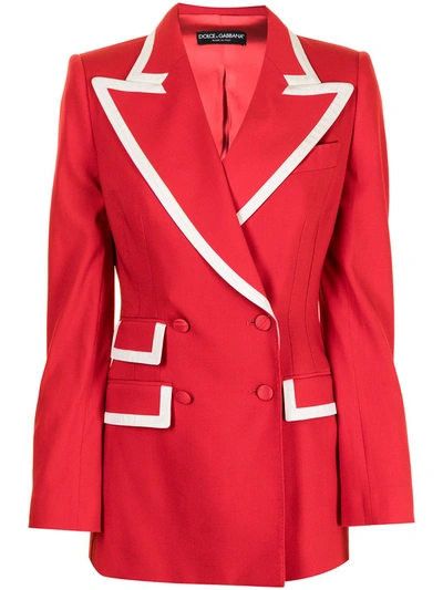Dolce & Gabbana Stretch Wool Blend Double Breast Jacket In Red,white