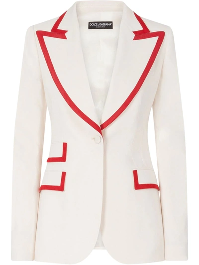 Dolce & Gabbana Woolen Jacket With Edge Detailing In White