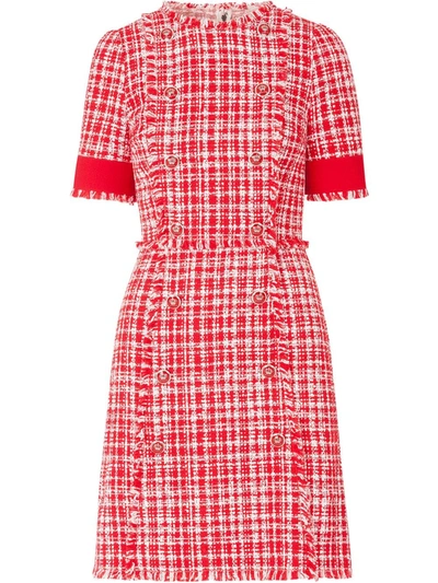 Dolce & Gabbana Tweed Midi Dress In Red/wht