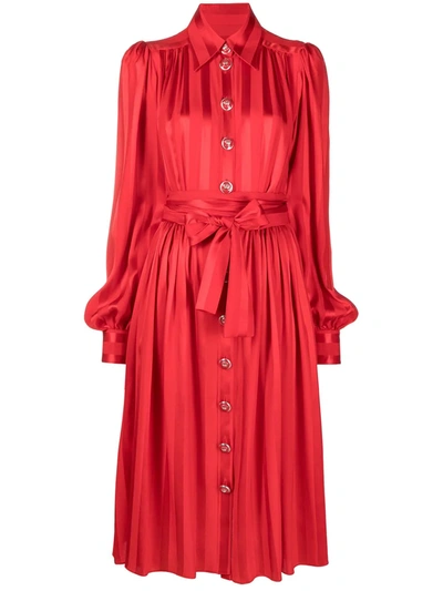 Dolce & Gabbana Satin Jacquard Midi Shirt Dress In Red