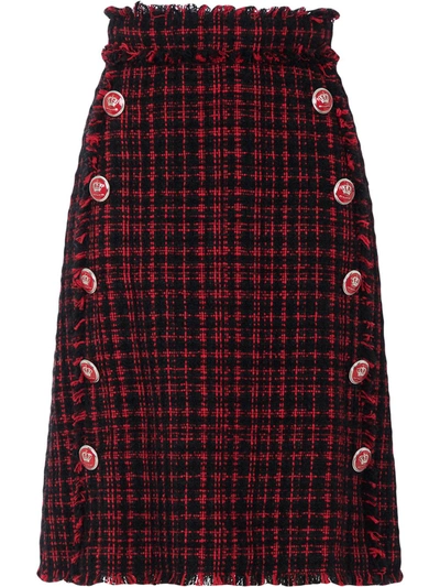Dolce & Gabbana Tartan Tweed Button-embellished Skirt In Red