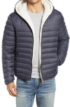 Save The Duck Giga Waterproof Faux Shearling Lined Puffer Jacket In Grey Black