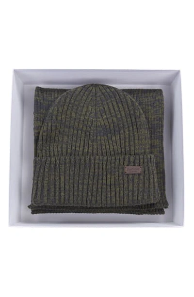 Barbour Crimdon Scarf & Beanie Set In Olive Twist