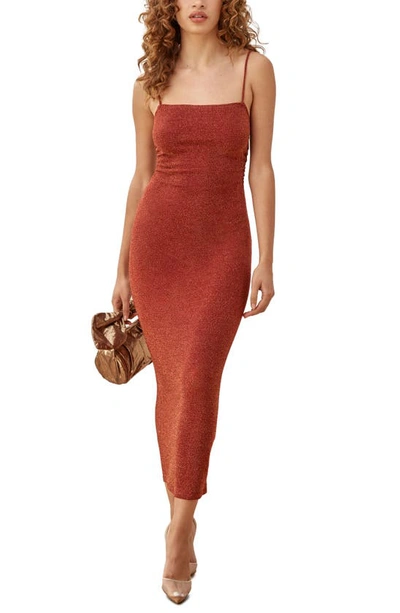 Reformation Breslin Sparkle Midi Slipdress In Cinnamon Sparkle