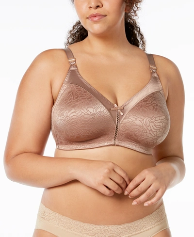 Bali Double Support Spa Closure Wireless Bra 3372 In Sheer Latte Jacquard