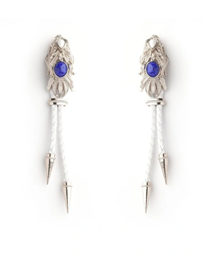 Sonia Petroff White Silver Dragonfish Luxury Earrings