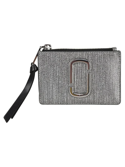 Marc Jacobs The Snapshot Glitter Top Zip Multi Wallet In Silver