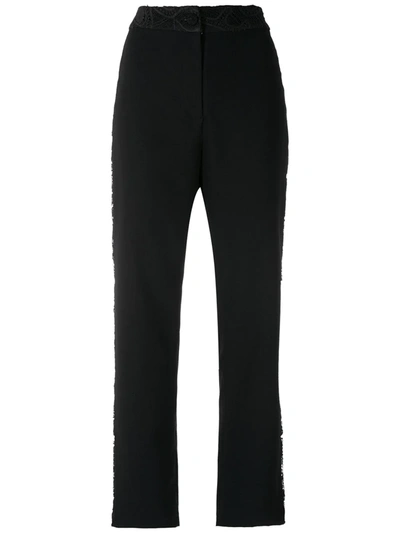 Martha Medeiros Silk Straight-leg Trousers With Lace Detail In Black