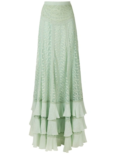 Martha Medeiros Edith Full-length Skirt With Lace Detail In Green