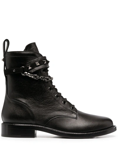 Valentino Garavani Rockstud-embellished Lace-up Ankle Boots In Black