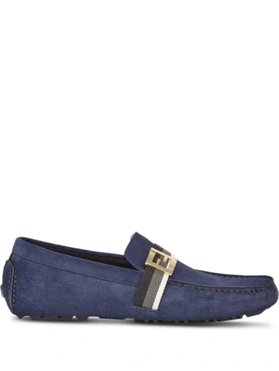 Fendi Suede Logo-plaque Loafers In Blue