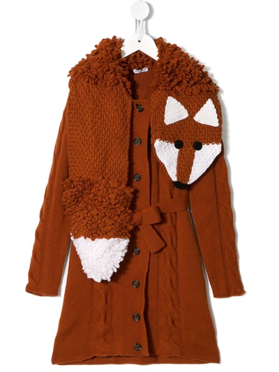 Dolce & Gabbana Kids' Crochet Fox Detail Cashmere Cardigan In Brown