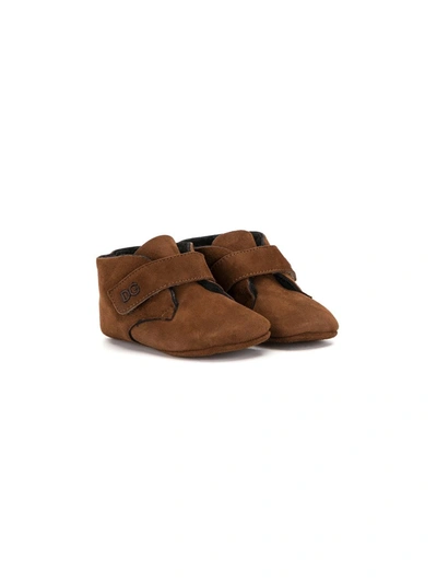 Dolce & Gabbana Babies' Logo-embroidered Touch-strap Boots In Brown