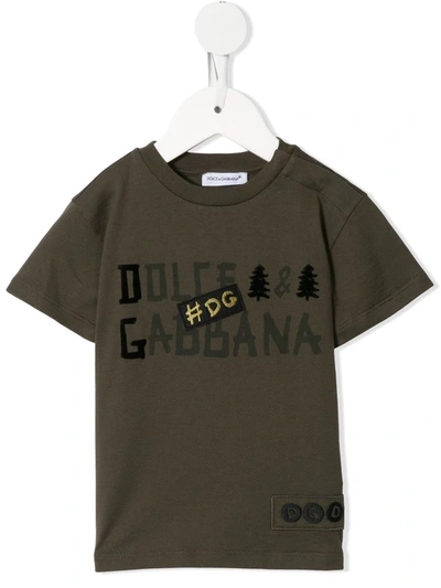 Dolce & Gabbana Babies' Logo-print Crew-neck T-shirt In Green