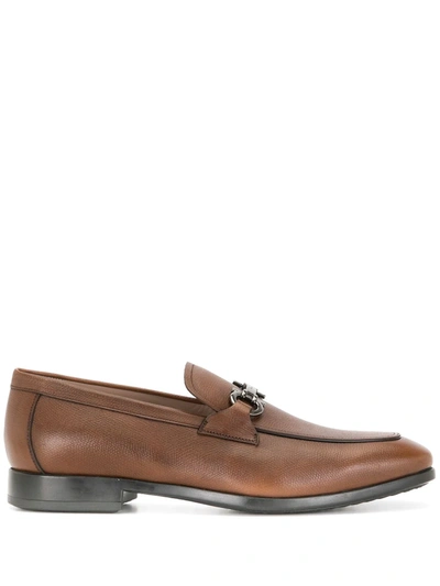 Ferragamo Gancini-trim Leather Moccasins In Brown