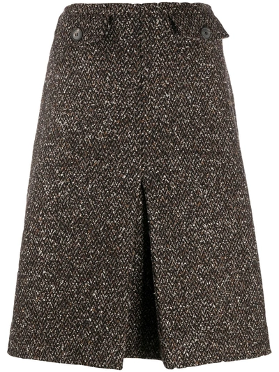 Victoria Beckham Box Pleated Wool Tweed Skirt In Brown
