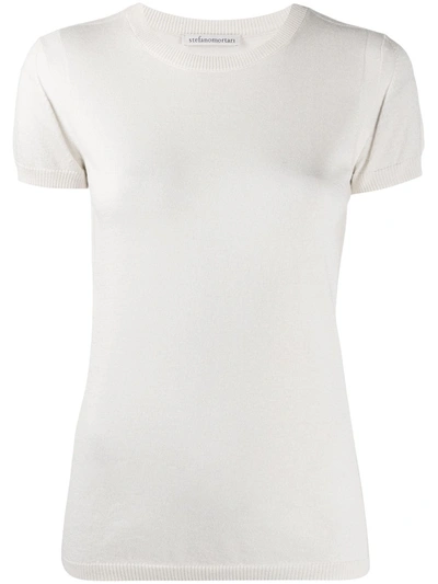 Stefano Mortari Crewneck Short-sleeve Knitted Top In Neutrals