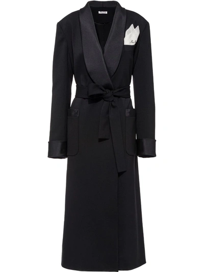 Miu Miu Double-breasted Wrap Overcoat In Black