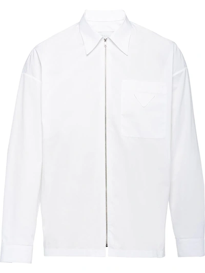 Prada Loose Fit Zip Front Shirt In White